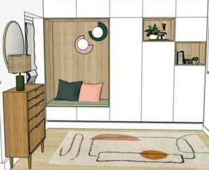 amenagement entree sur mesure dressing avec banc niches bois visuel 3D